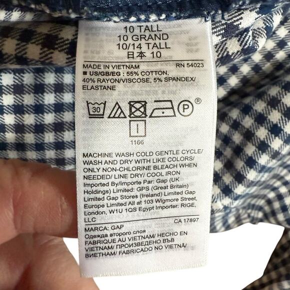 Gap Pants Women's Curvy Signature Skinny Ankle 10 Tall Gingham Blue Preppy Prep - Picture 5 of 9